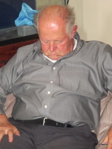 Dad had to sleep off the effects of too much food.