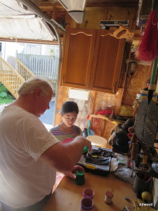 Making wind chimes with Grandpa